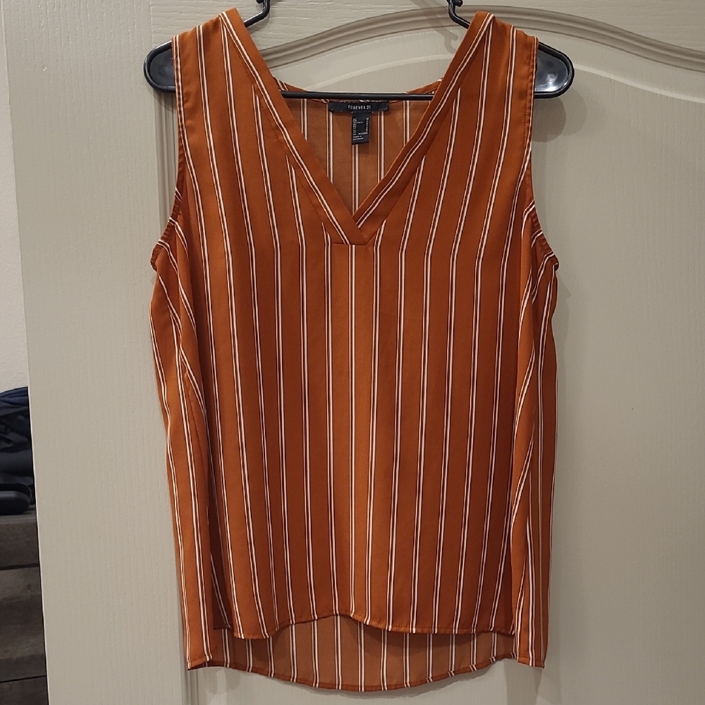 EUC Striped V-Neck Sleeveless Top - Burnt Orange